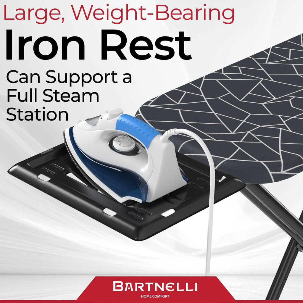 Bartnelli Ironing Board with Iron Rest, 13x43 Surface, Adjustable Height A4363