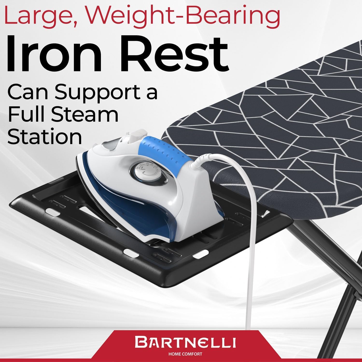 Bartnelli Ironing Board with Iron Rest, 13x43 Surface, Adjustable Height A4363