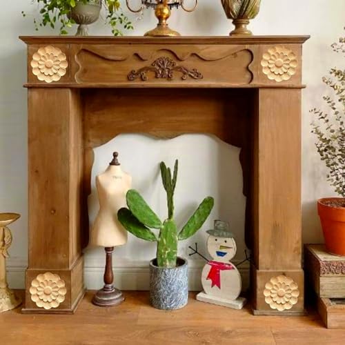 4Pcs Round Wood Appliques for Furniture Cabinet Door Wall Decoration 18.8x8cm V92452