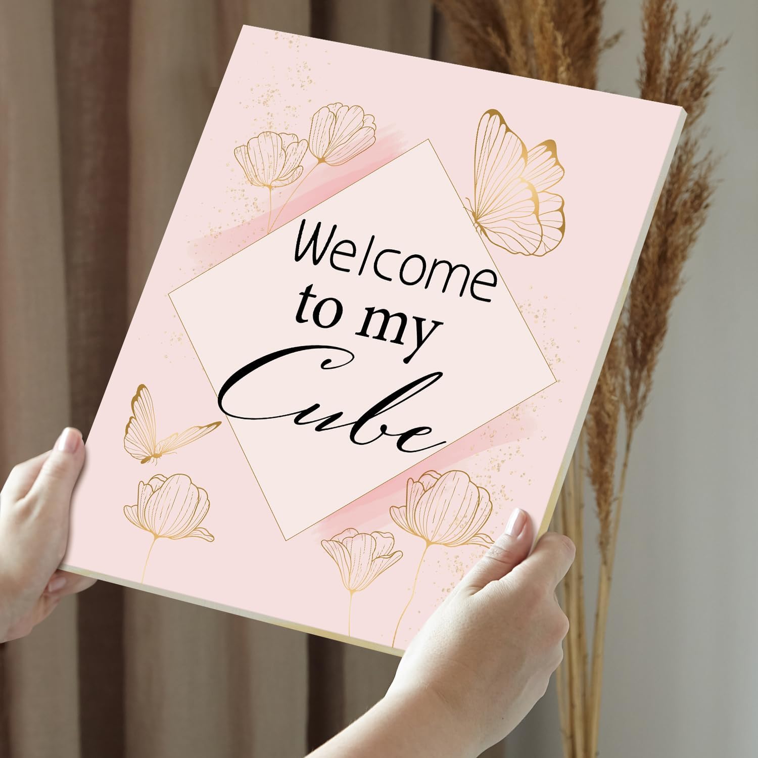 Floral Butterfly Wood Wall Sign, Office Cubicle Decor for Women G12842
