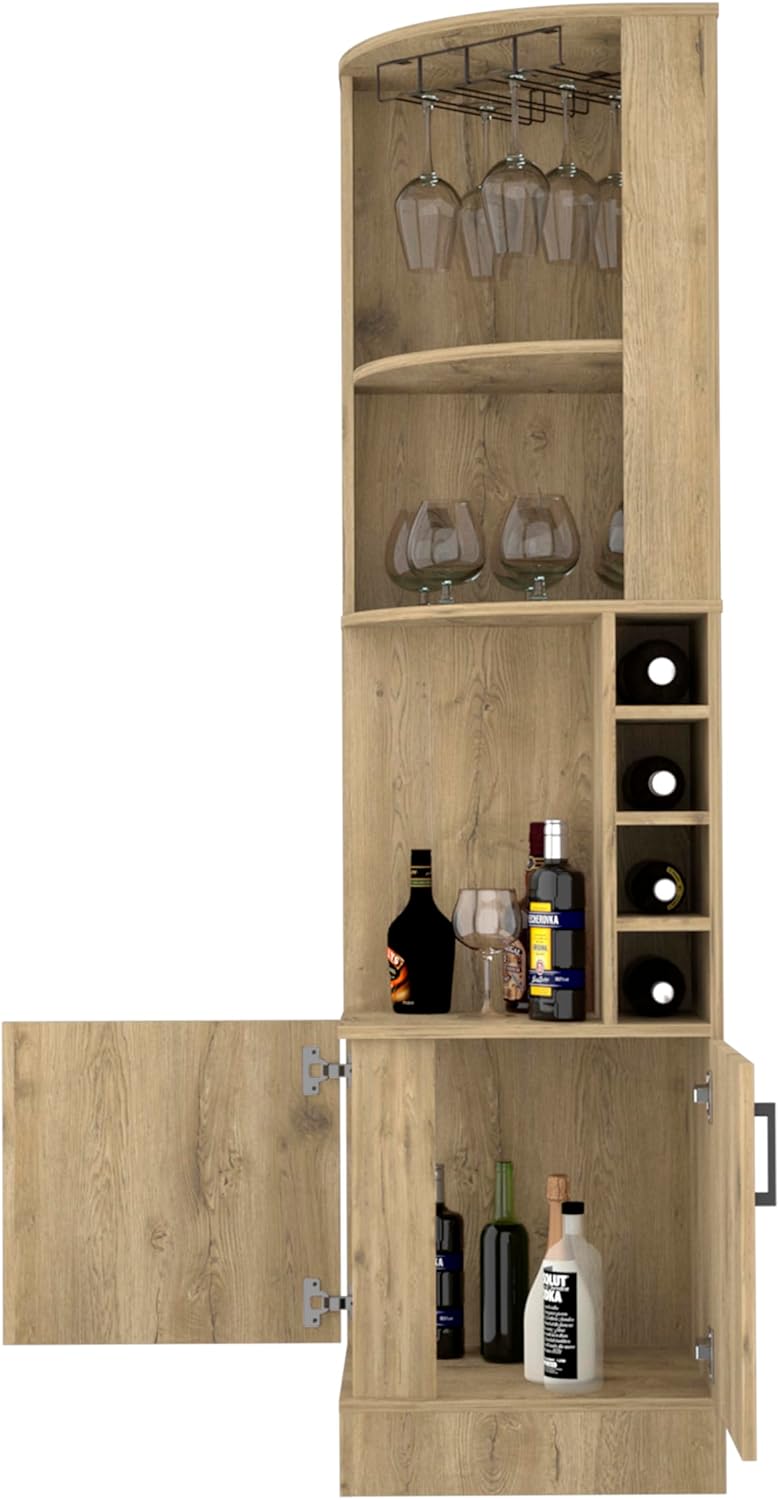 Corner Bar Cabinet with Wine Storage, Aged Oak K739