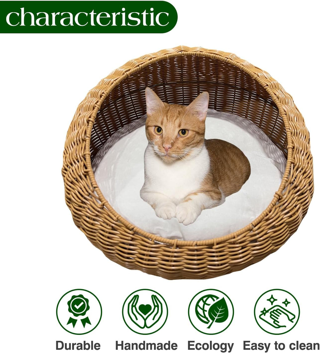 Poly Rattan Pet Bed Basket for Small Cats & Dogs with Removable Washable Cushion F174815