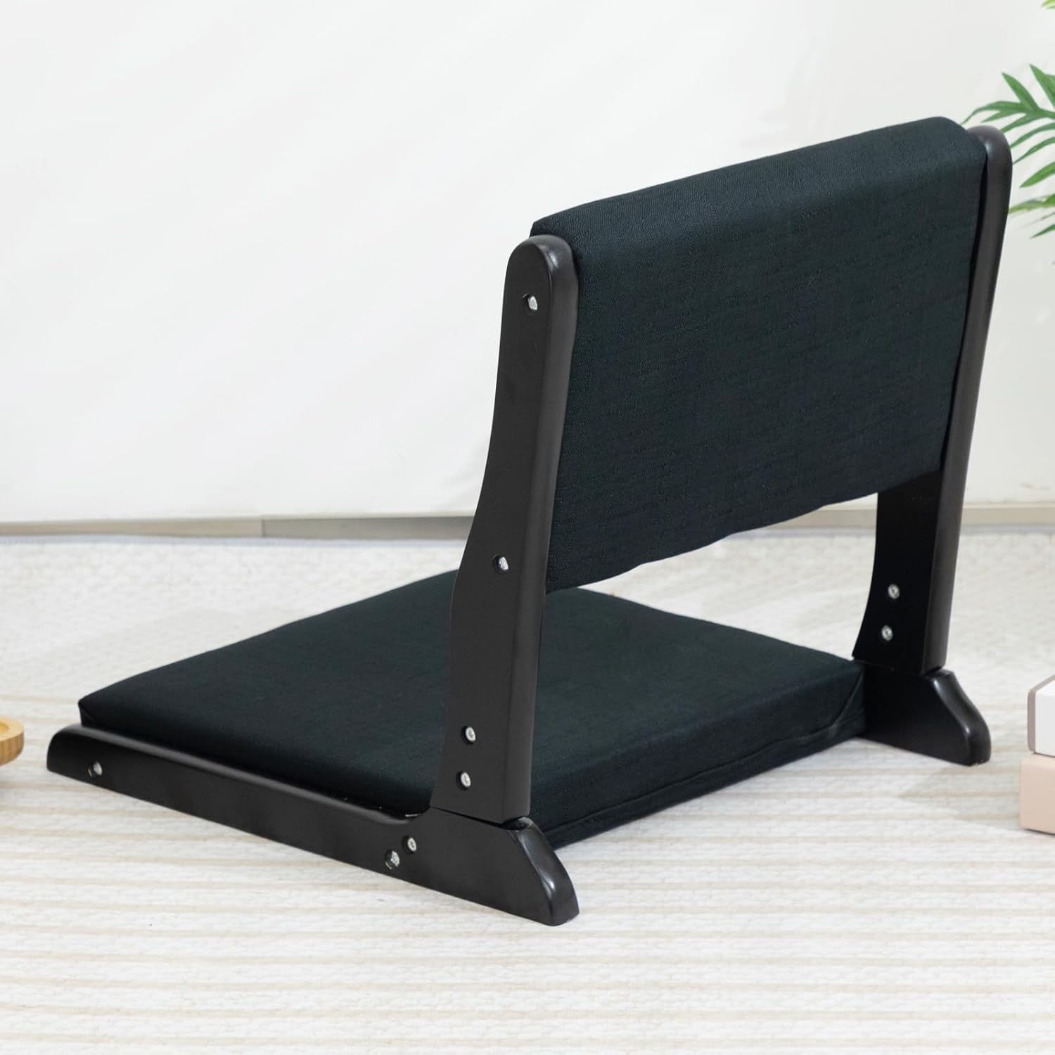 HollyHOME Foldable Tatami Chair Japanese Style Floor Chair with Cushion Linen Black V172908