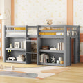 LED Twin Size Low Loft Bed for Kids,Twin Loft Bed with Storage Shelves,Kids Low Loft Bed Frame with LED Light,Space Saving, Grey