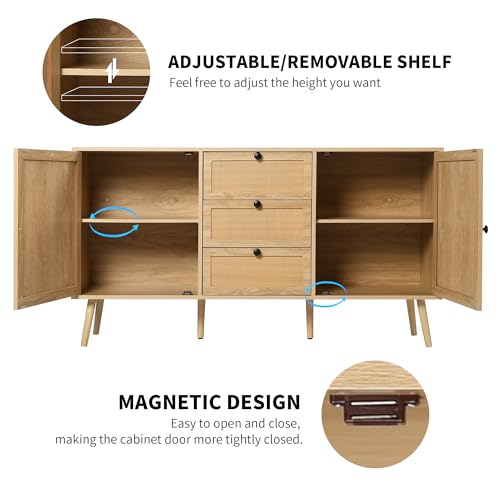 Rattan Sideboard Buffet Cabinet with 2 Doors and 3 Drawers A392923