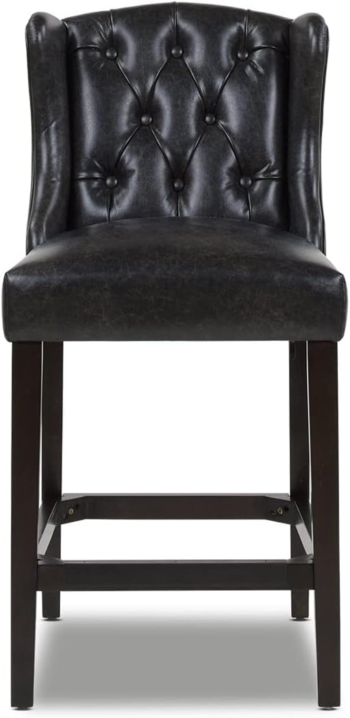 Jennifer Taylor Home Richmond 26" Armless Wingback Tufted Counter Height Bar Stool, Vintage Black Brown Faux Leather