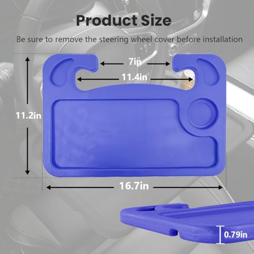 Car Steering Wheel Desk, Double-Sided Tray for Laptop and Eating, Fits Most Vehicles (Blue) T678