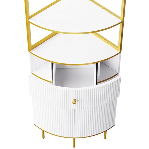 Modern Tall Corner Cabinet with Storage, White and Gold Metal Frame M43487