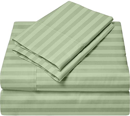 Giza-Egyptian-Dreams-Set-My-Sheet-&-Pillow, 100% Giza Egyptian 1000 Thread Count Cotton, 12"-15" Deep Pockets |Queen, Sage Stripe Color| 4-PC Sheet Set, Soft Breathable Bedsheets