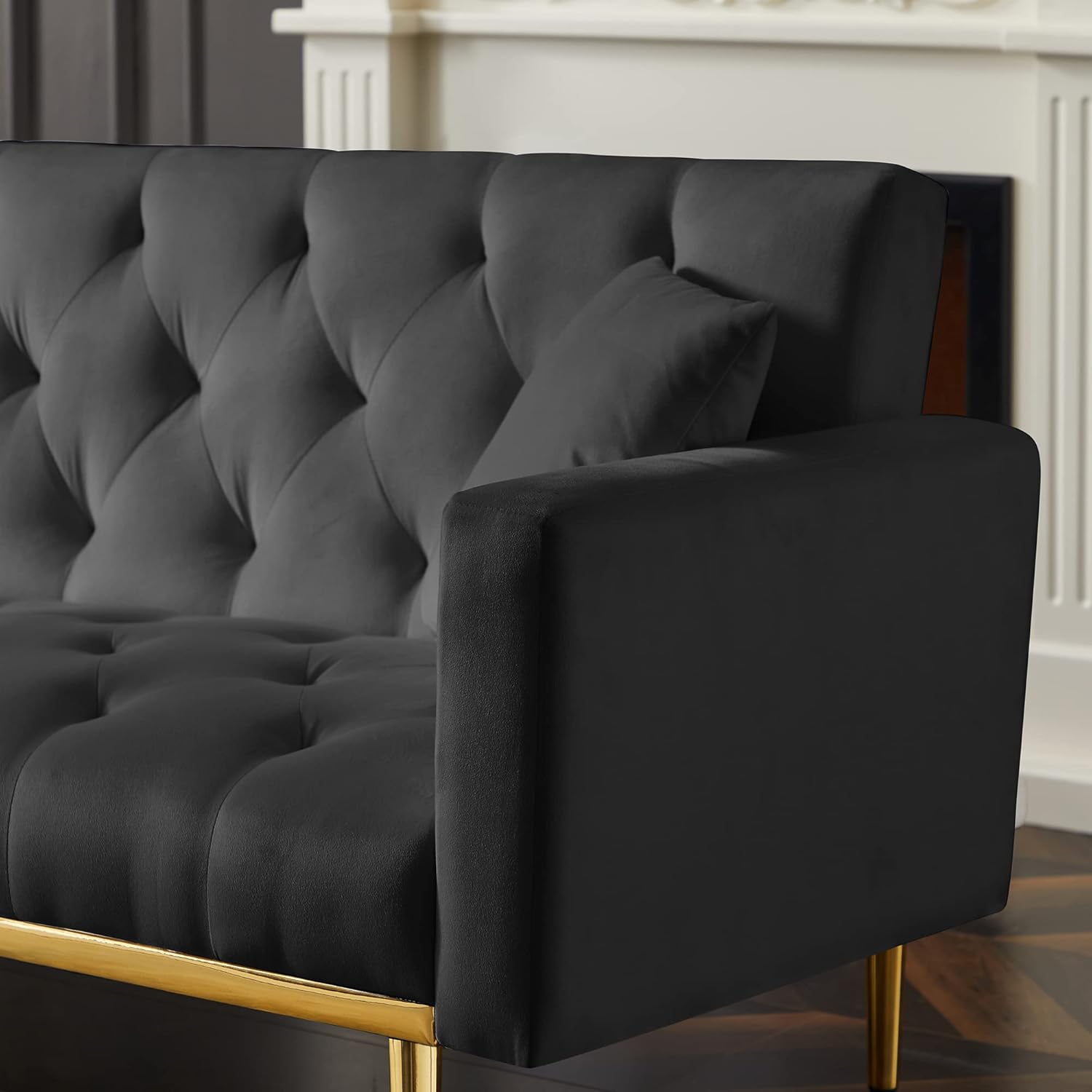 Black Convertible Folding Futon Sofa Bed for Compact Living Space U10765