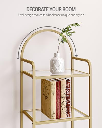 6 Tier Black Bookcase with Tempered Glass Shelves, Steel Frame M75913