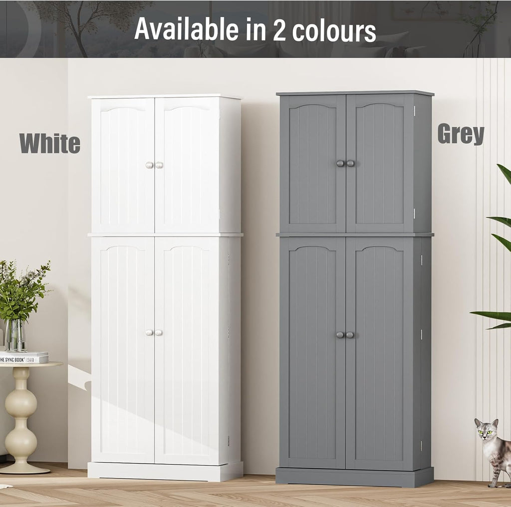 HOME BI 64" Kitchen Pantry Cabinet, Freestanding with Doors and Shelves, White E794