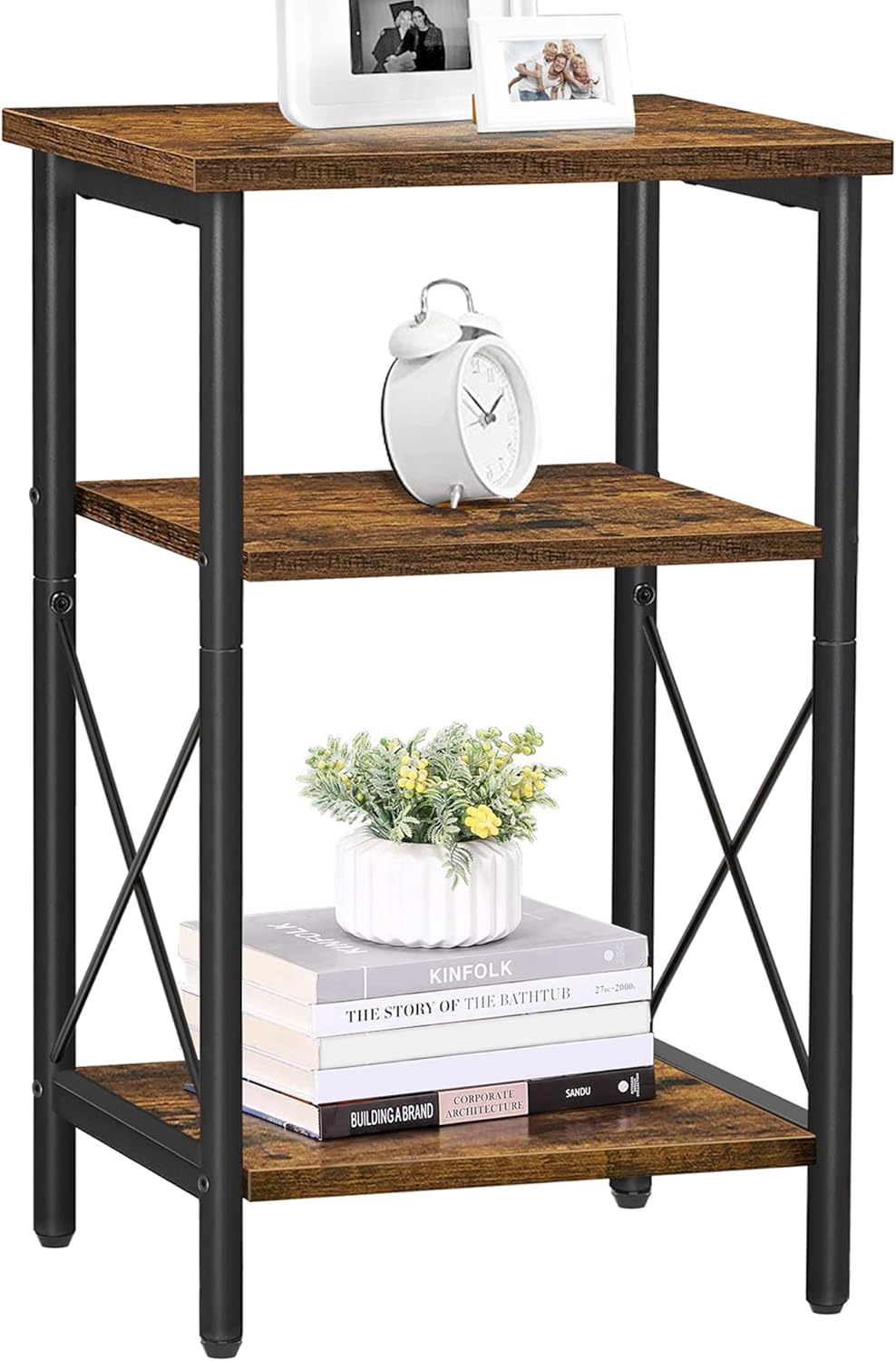 TUTOTAK End Table with Charging Station, 3-Tier Storage Shelf R41158