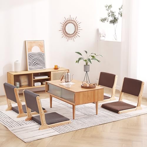 Tatami Chair Foldable Floor Seat with Cushion, Wood Grey W54308