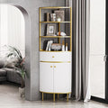 Modern Tall Corner Cabinet, 74.8" Corner Bookshelf with Storage Corner Bookcase with 1 Drawer and 2 Doors,Wooden Corner Shelf Stand with Gold Metal Frame for Living Room,Home Office White