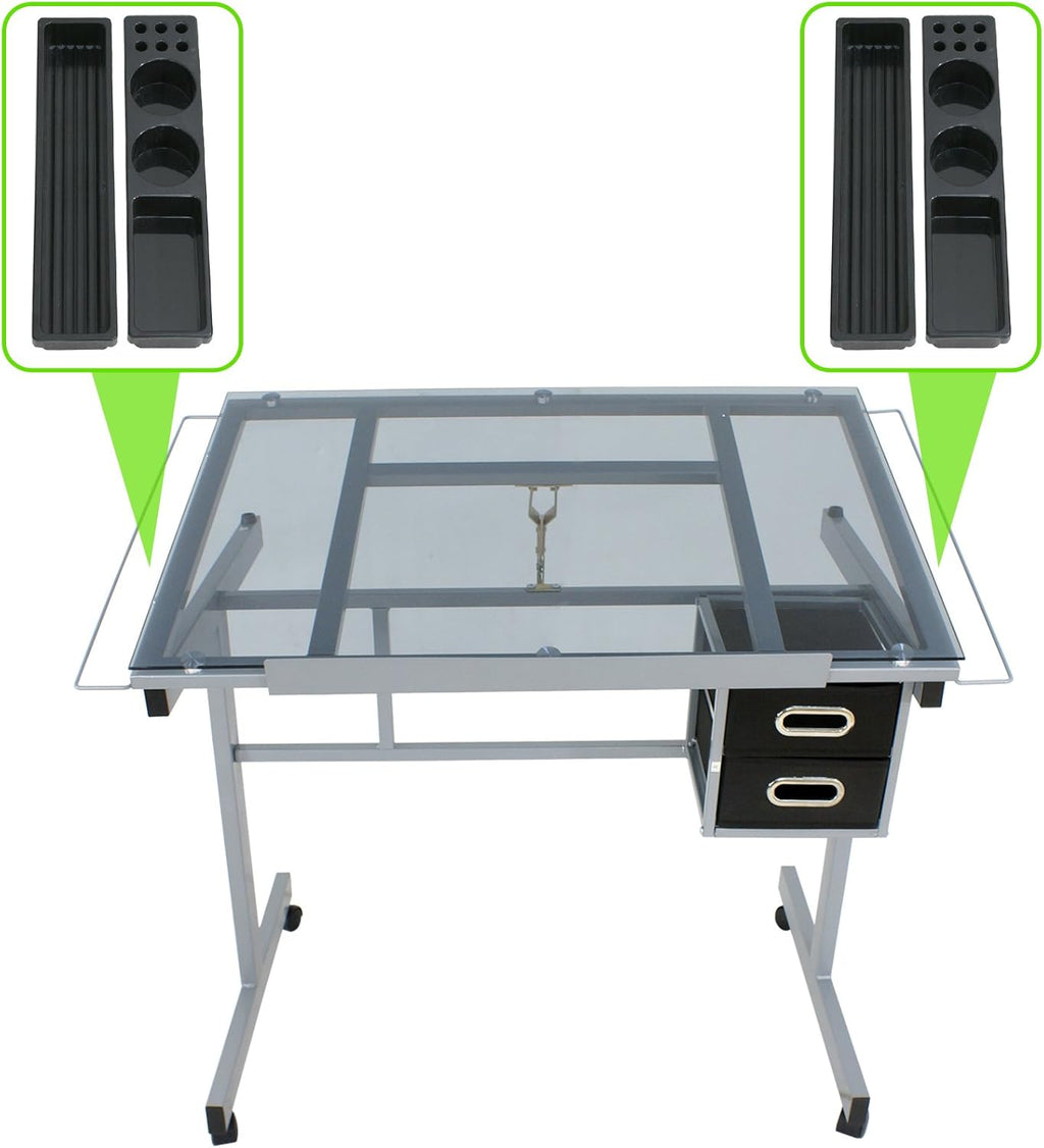 Height Adjustable Drafting Table with Storage Drawers and Wheels L24262