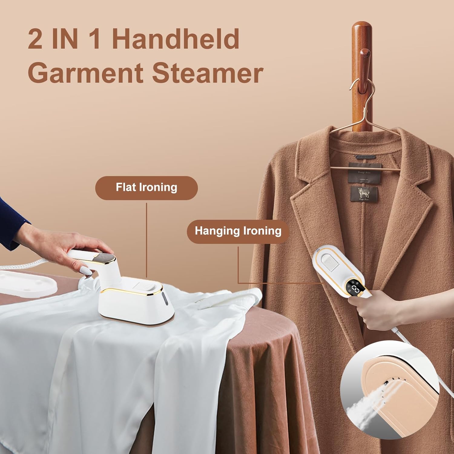Portable Travel Steamer for Clothes, 1300W Handheld Iron with LCD Screen J8164
