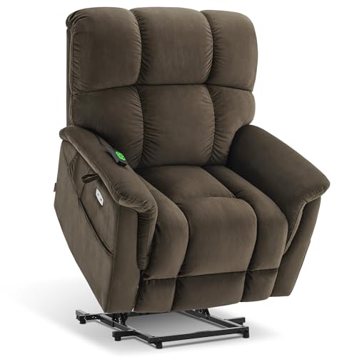 MCombo Dual Motor Power Lift Recliner Chair Sofa with Massage and Dual Heating for Elderly People, Infinite Position, USB&Type-C Ports, Fabric R7166 (Beige, Large-Wide)