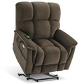 MCombo Dual Motor Power Lift Recliner Chair Sofa with Massage and Dual Heating for Elderly People, Infinite Position, USB&Type-C Ports, Fabric R7166 (Beige, Large-Wide)