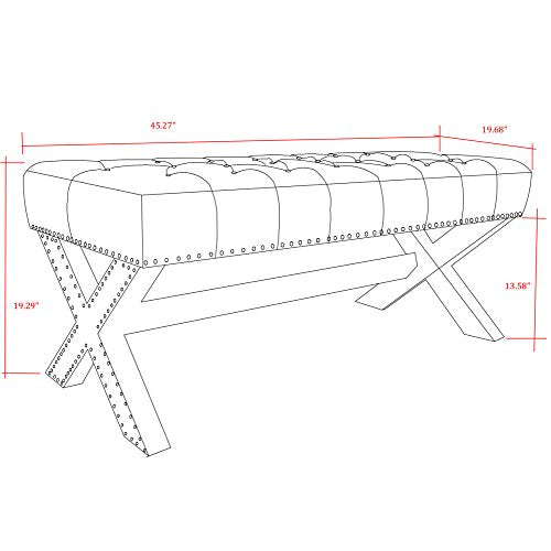 Inspired Home Dark Grey Velvet Bench with X-Legs Z47922