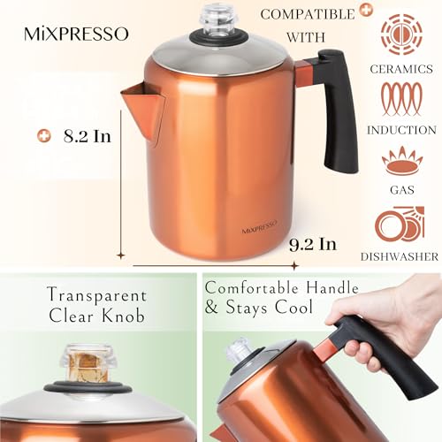 Mixpresso Stainless Steel Stovetop Coffee Percolator, 52 oz 12 Cup Z21916
