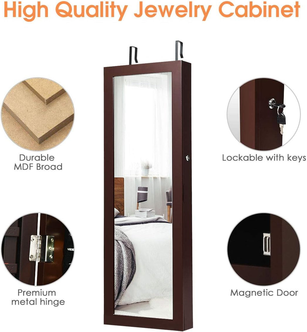 Giantex Jewelry Armoire Wall Door Mounted with Full Length Mirror, Lockable, Espresso Y32742