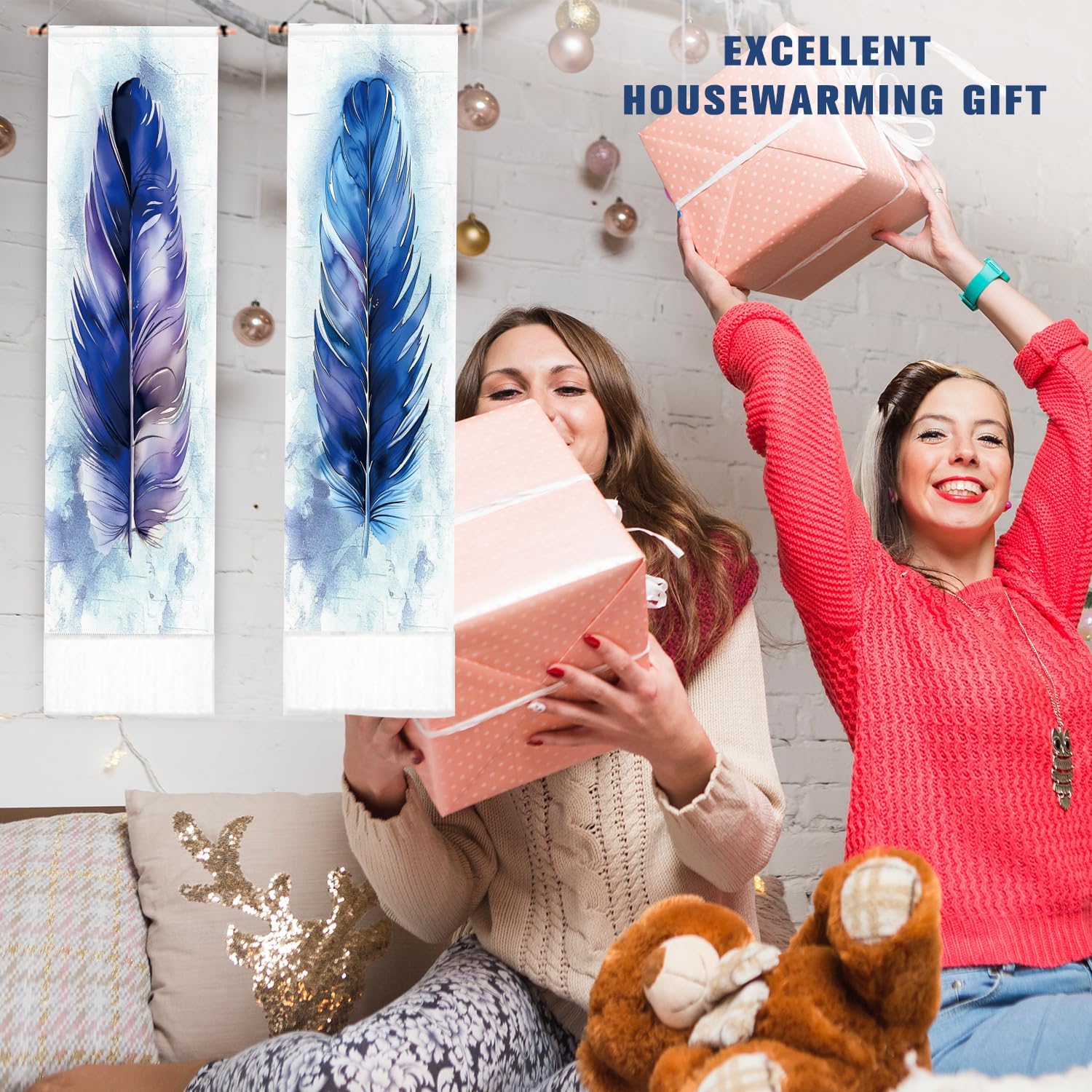 PLIGREAT 2 Pack Blue Feather Tapestry with Tassels Wall Hanging R33798