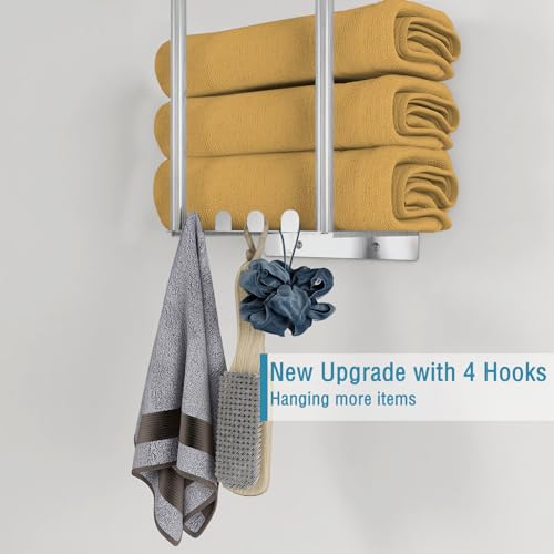 Bathroom Towel Storage Rack 3 Tier Wall Mount with 4 Hooks, Brushed Nickel Q2195