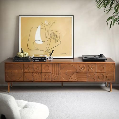 POVISON Mid-Century Modern TV Stand with Storage, Walnut, 70.87" Y977333