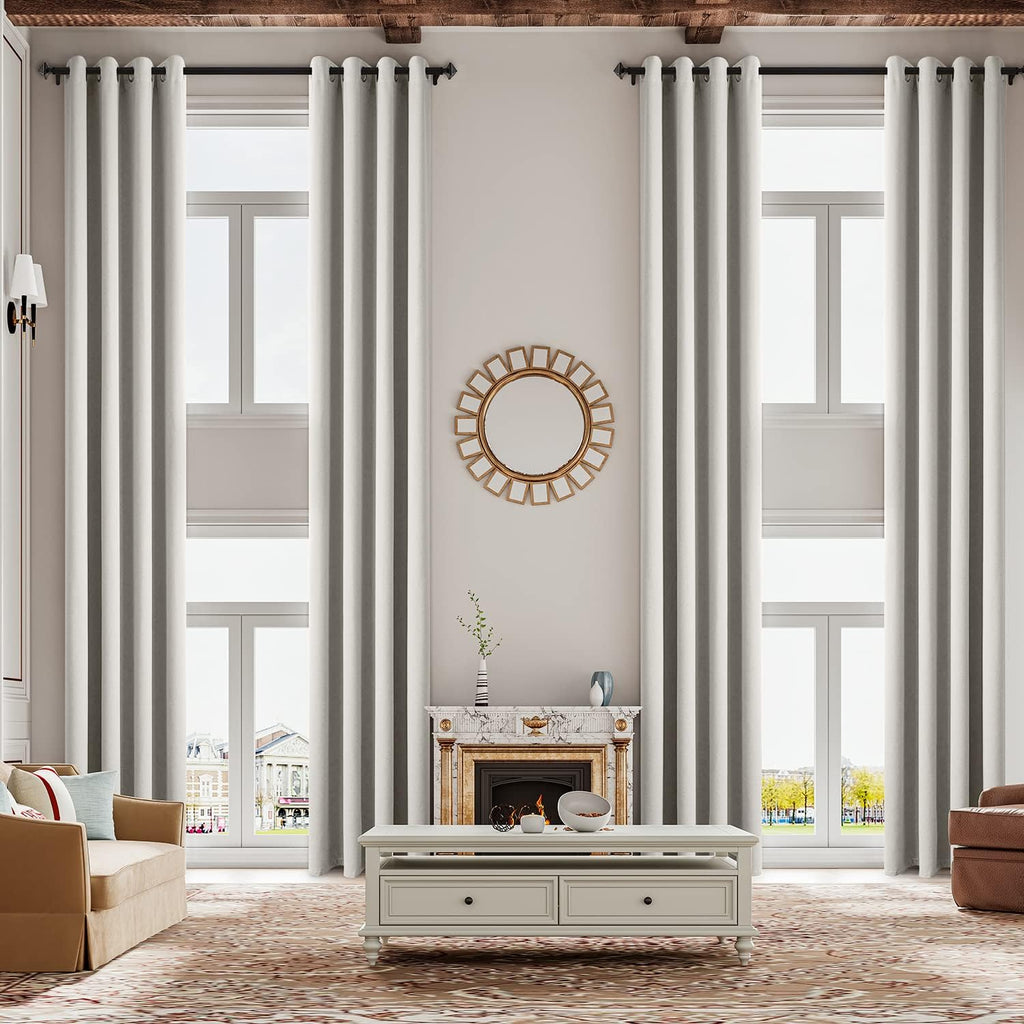 Faux Linen Total Blackout Extra Long Curtain,12ft-20ft Length Custom Made,2 Story Curtain for High Ceiling,Great Living Room,Bedroom and Loft(Silver White,1 Panel,52 x 144 Inch)