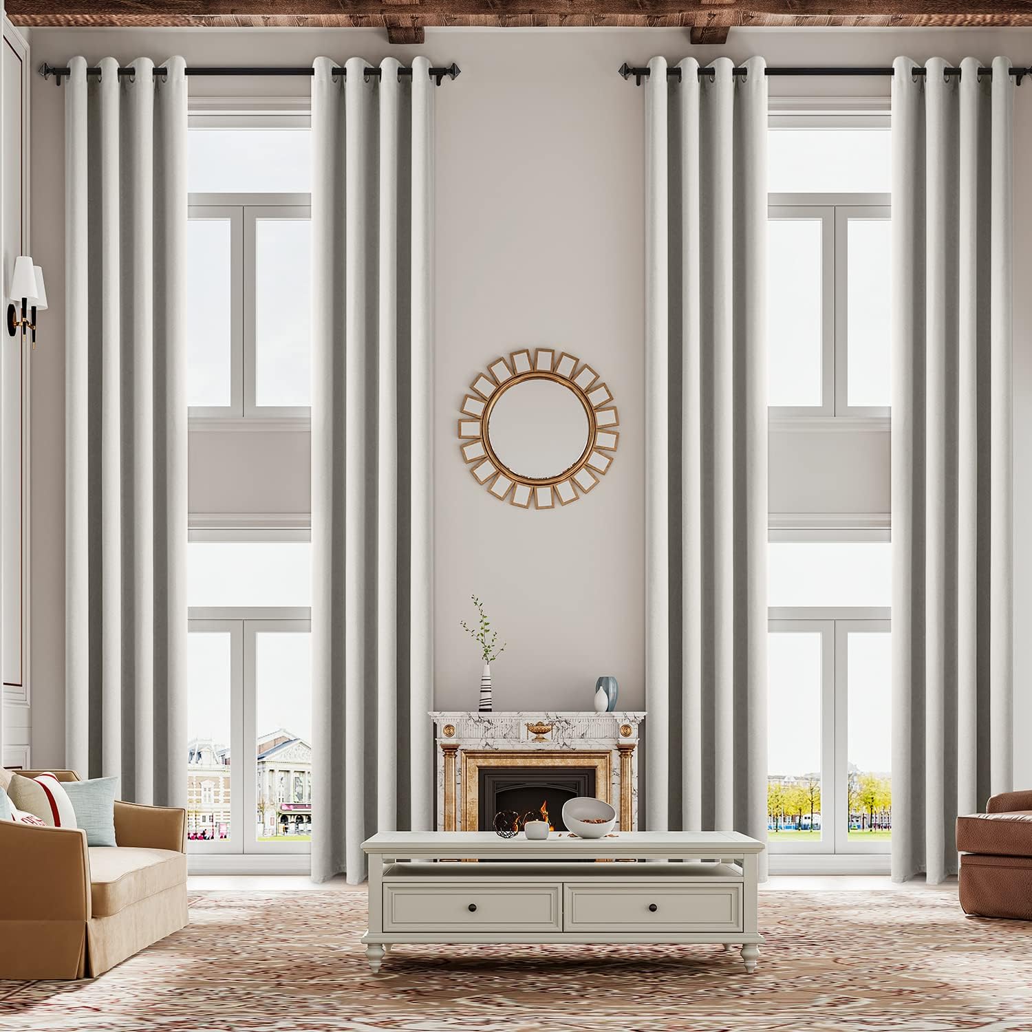 Faux Linen Total Blackout Extra Long Curtain,12ft-20ft Length Custom Made,2 Story Curtain for High Ceiling,Great Living Room,Bedroom and Loft(Silver White,1 Panel,52 x 144 Inch)