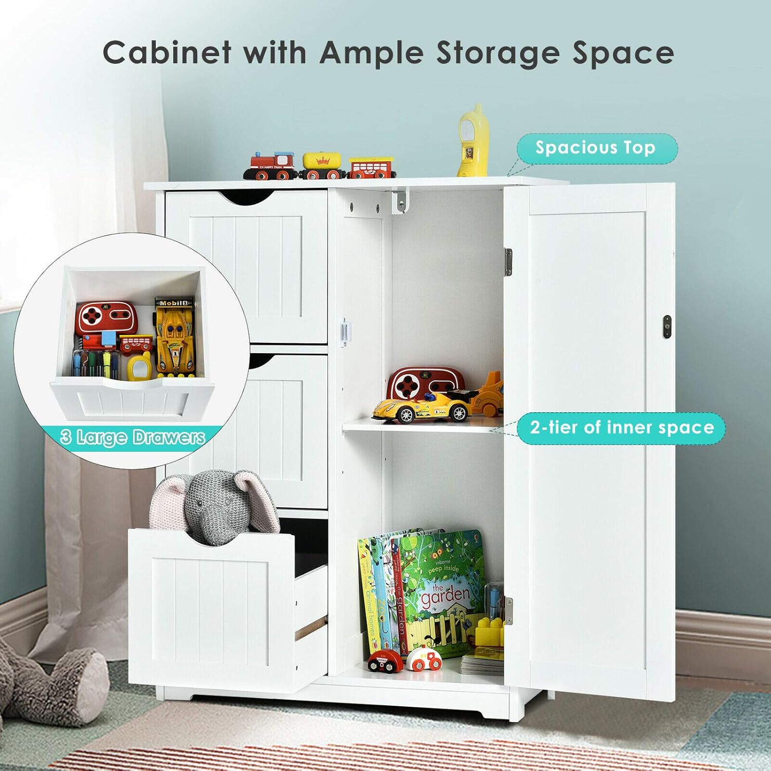 Freestanding Bathroom Floor Cabinet with 3 Drawer Storage White C680
