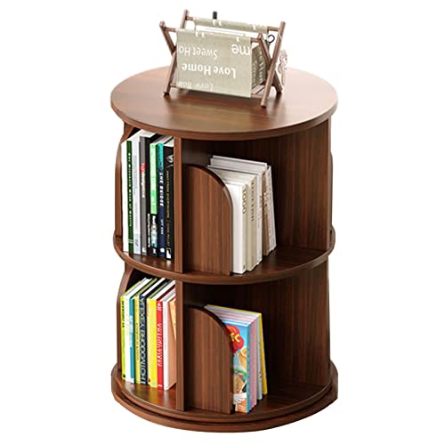 Rotating Bookshelf Solid Wood 2-Tier Floor Bookshelf in Student Dormitory Bookcase Shelf Organizer Shelves for Living Room & Office