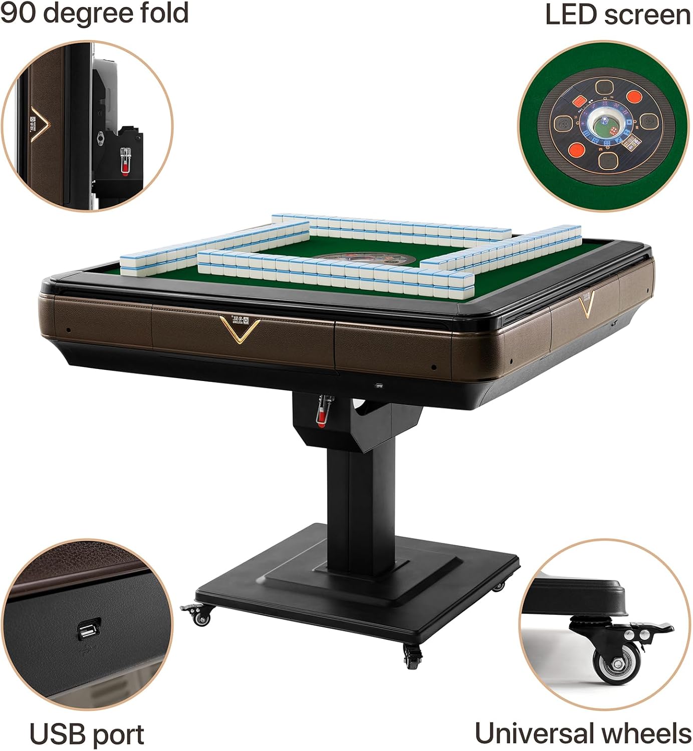 Folding Automatic Mahjong Table with Wheels, 2 Sets of Tiles B455
