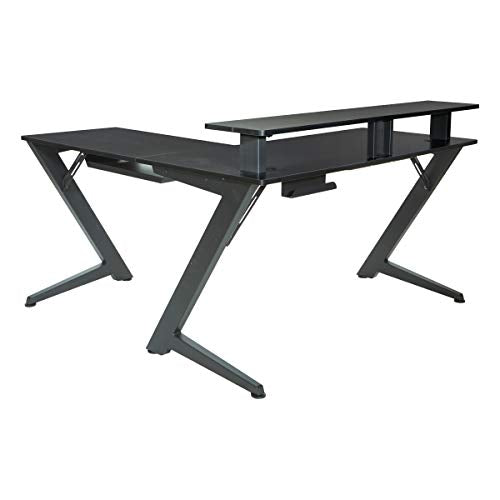 OSP Home Furnishings Avatar Battlestation L-Shape Gaming Desk with Bluetooth RGB LED Lights, Red D28902