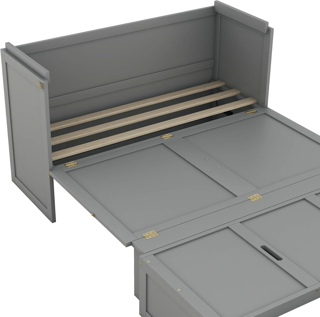 Queen Size Murphy Bed with USB Port & Storage Drawer, Gray X32665