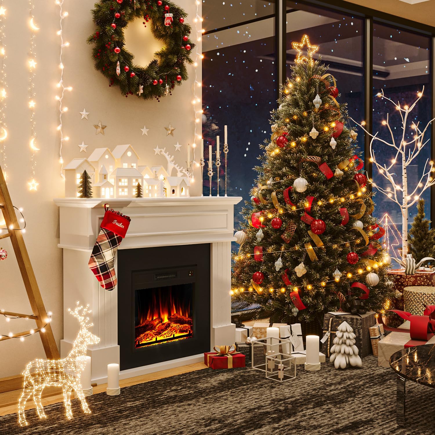 Electric Fireplace with 43" Mantel, Freestanding TV Stand, 1500W Heater D6037