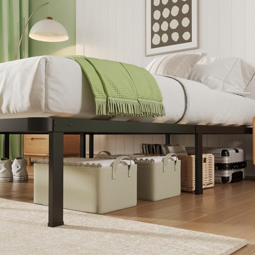 Foldable Metal Bed Frame Twin Size with Underbed Storage Black V497