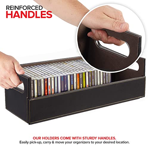 Stock Your Home CD Storage Box Organizer for DVDs and Cassette Tapes, Faux Leather Black E335853