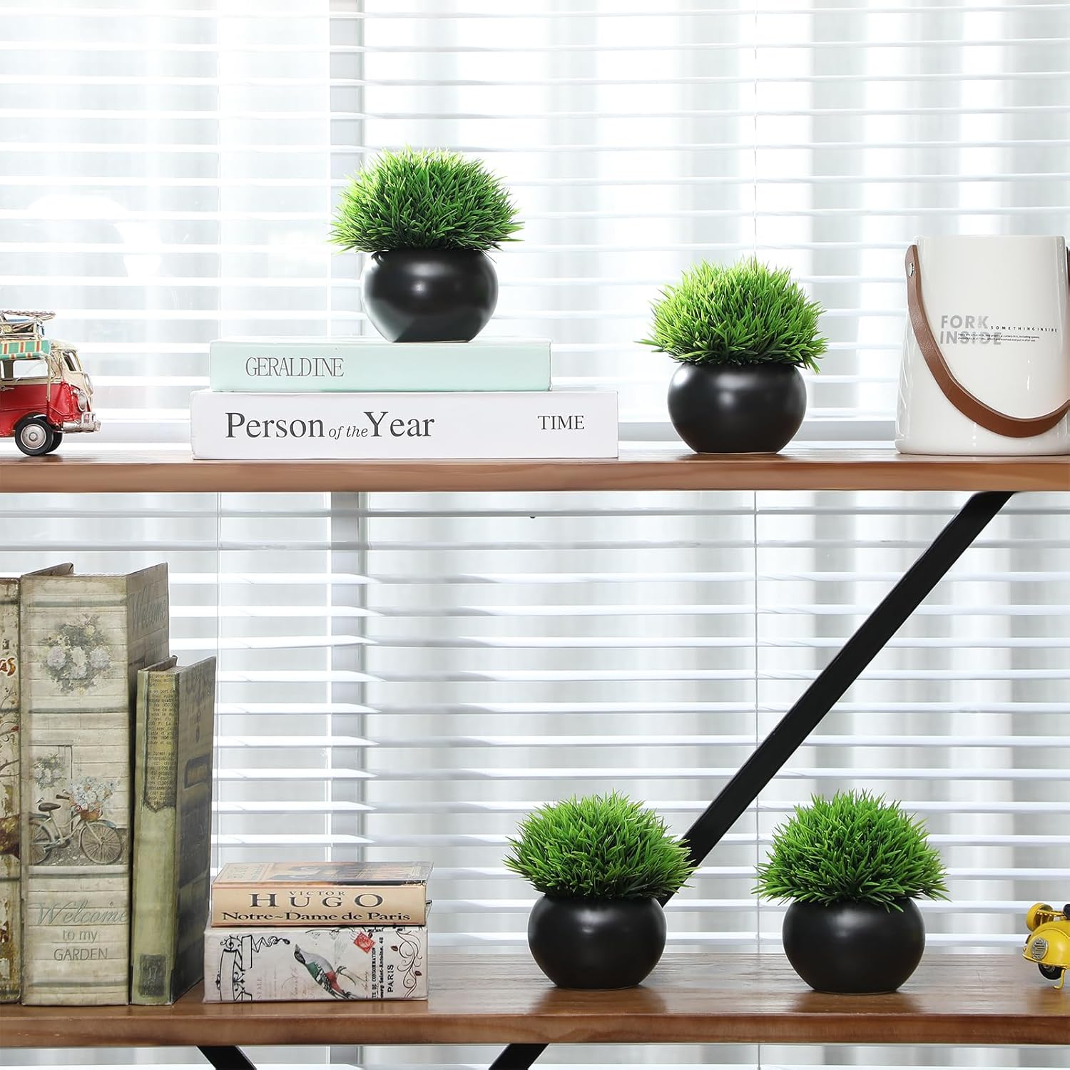 4 Pack Artificial Succulents in Matte Black Ceramic Pots for Office Desk Decor Z5029