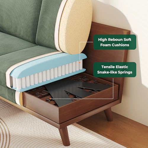 Vesgantti 68" Loveseat Sofa Green Corduroy Couch with Spring Cushion S558