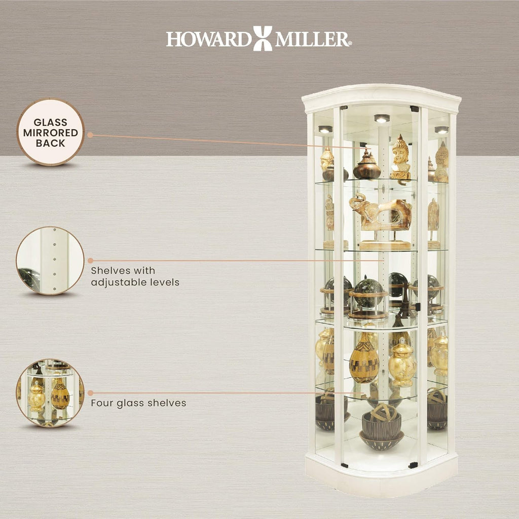 Howard Miller Marlowe IV Corner Curio Cabinet, Aged Linen Finish, Four Glass Shelves U552