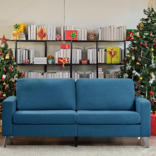 Esright Faux Leather Sofa Couch 79" Wide, Mid Century Modern, Navy Blue I160929