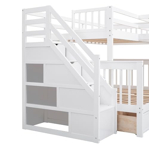Harper & Bright Designs L-Shape Triple Bunk Bed with Stairs, Desk & Wardrobe, Espresso D9172