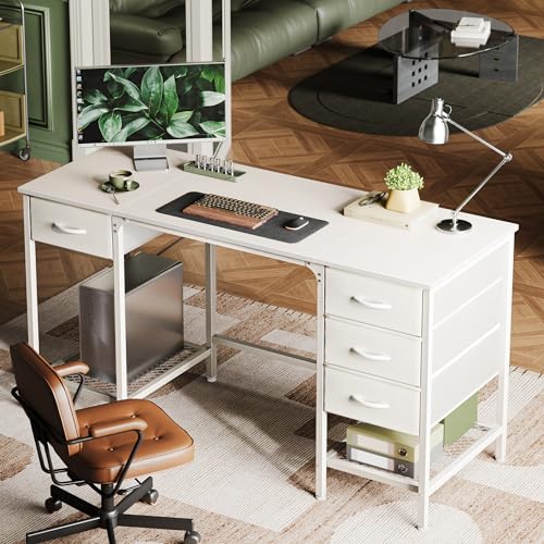 55 Inch Computer Desk with 4 Drawers, Mesh Shelf, Rustic Brown H30275