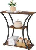 Hoctieon 3 Tier Console Table with Open Wood Shelves, Decorative Entryway Table with Curved Metal Frames, Narrow Sofa Table for Entrance, Living Room, Hallway, Rustic Brown+Black