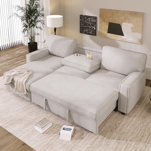 Pull Out Sofa Bed with Storage, USB Port and Cup Holders, Gray X704