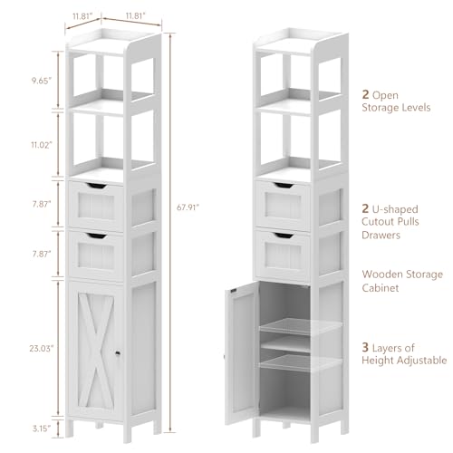 Bathroom Storage Cabinet with Door and Adjustable Shelf, White Q615