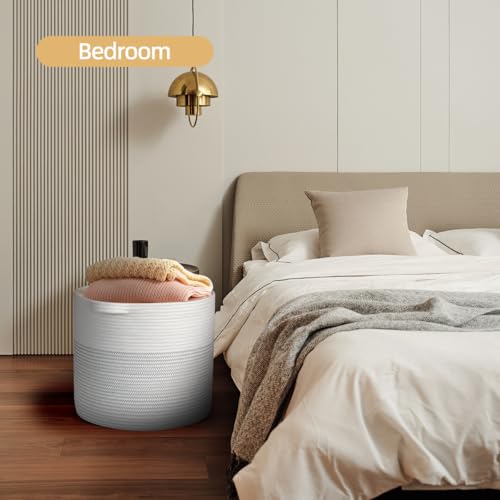 Cotton Rope Storage Basket with Handles, White & Grey I74953