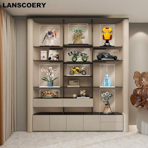 LANSCOERY Acrylic Display Case for Collectibles, Dustproof Seamless Design, 15.7x15.7x15.7in C38517